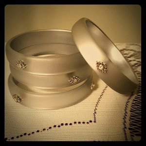Four Silver Rhinestone Studded Bangle Bracelets